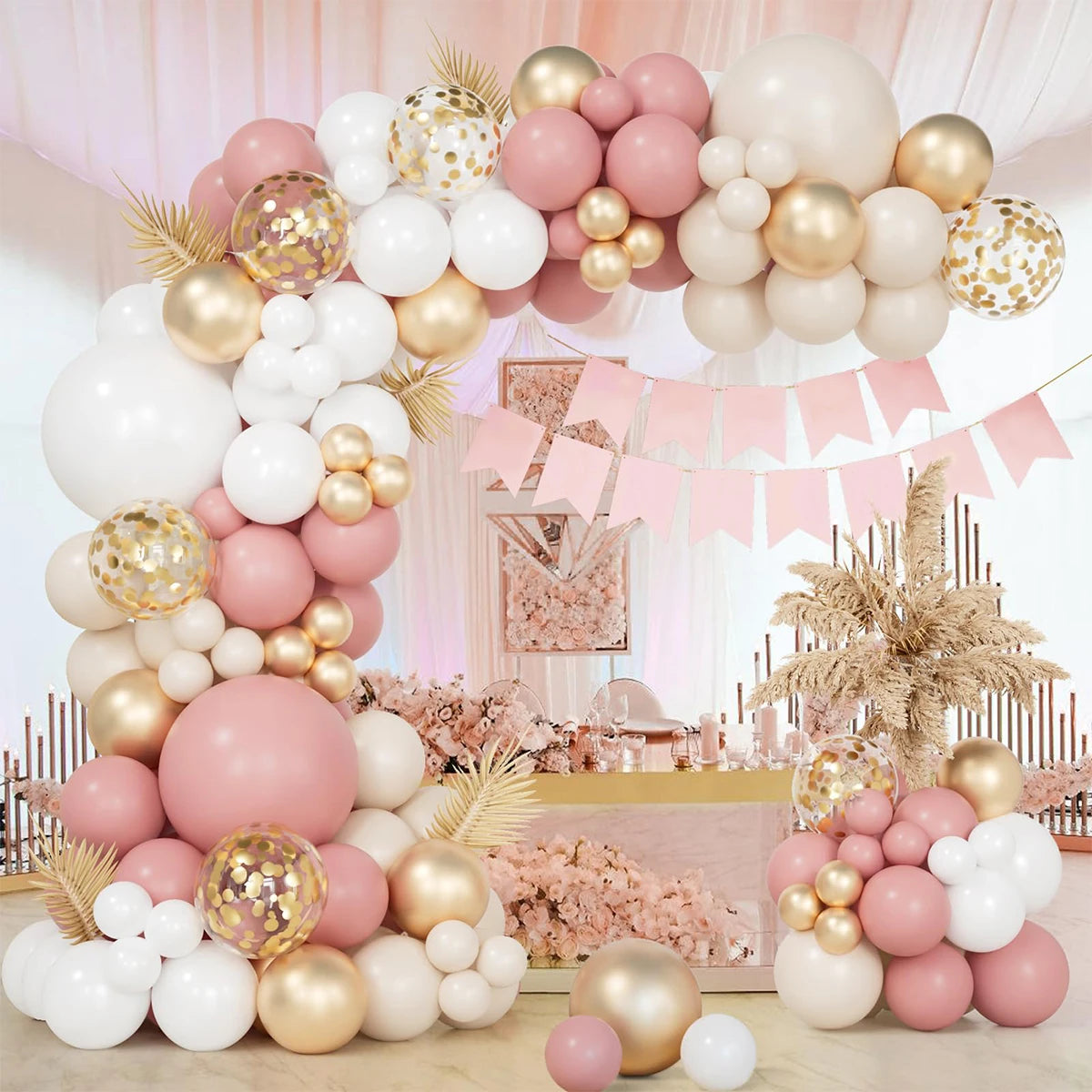 Retro Pink White Gold Ballons