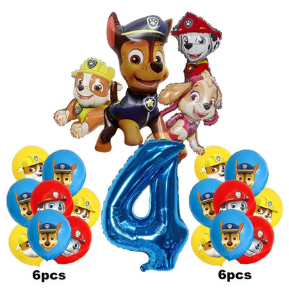 17pcs Cartoon PAW Patrol Birthday Decoration Aluminum Film Digital Balloon Set Dog Chase Skye Kids Party Supplies Toys