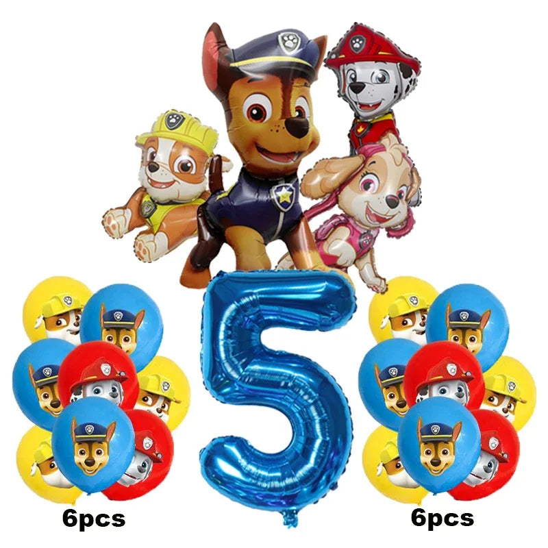 17pcs Cartoon PAW Patrol Birthday Decoration Aluminum Film Digital Balloon Set Dog Chase Skye Kids Party Supplies Toys