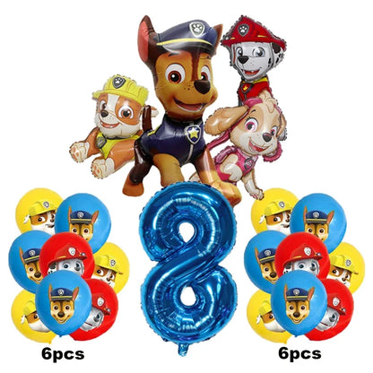 17pcs Cartoon PAW Patrol Birthday Decoration Aluminum Film Digital Balloon Set Dog Chase Skye Kids Party Supplies Toys
