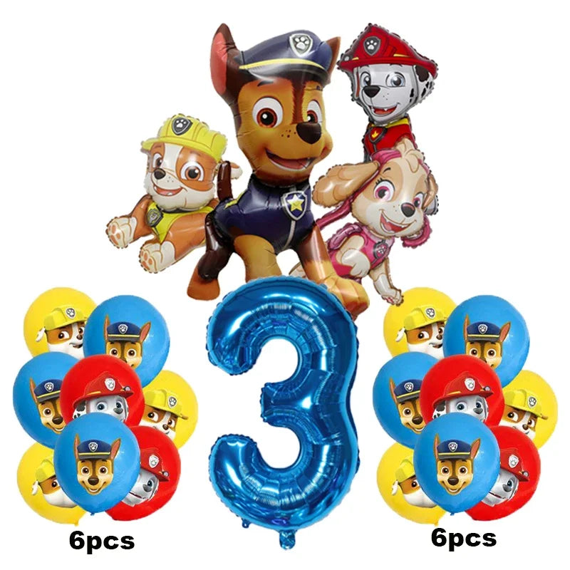 17pcs Cartoon PAW Patrol Birthday Decoration Aluminum Film Digital Balloon Set Dog Chase Skye Kids Party Supplies Toys