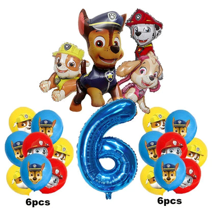 17pcs Cartoon PAW Patrol Birthday Decoration Aluminum Film Digital Balloon Set Dog Chase Skye Kids Party Supplies Toys