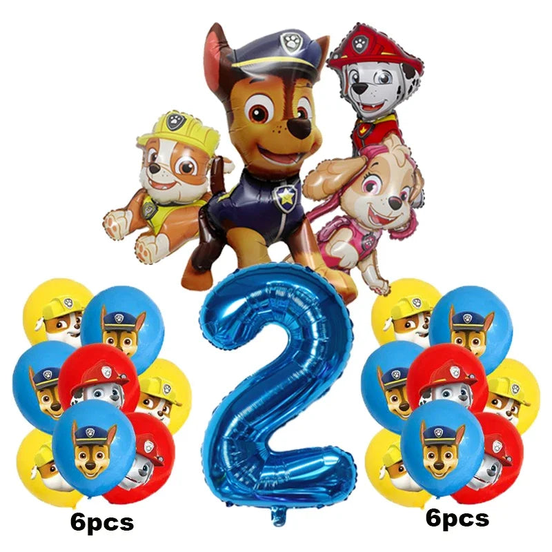 17pcs Cartoon PAW Patrol Birthday Decoration Aluminum Film Digital Balloon Set Dog Chase Skye Kids Party Supplies Toys