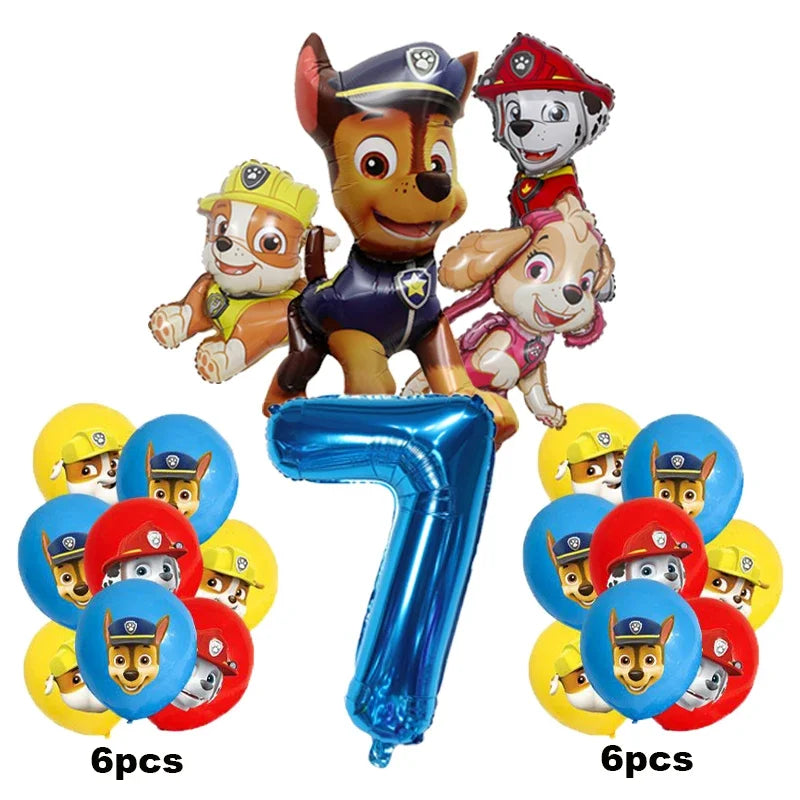 17pcs Cartoon PAW Patrol Birthday Decoration Aluminum Film Digital Balloon Set Dog Chase Skye Kids Party Supplies Toys