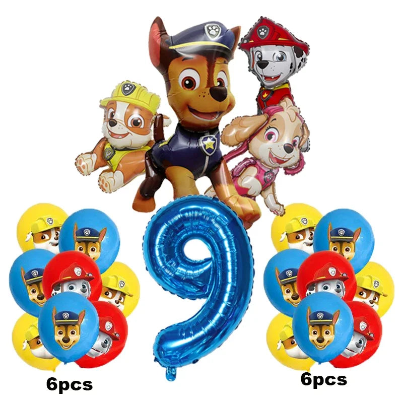 17pcs Cartoon PAW Patrol Birthday Decoration Aluminum Film Digital Balloon Set Dog Chase Skye Kids Party Supplies Toys