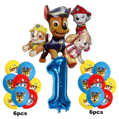 17pcs Cartoon PAW Patrol Birthday Decoration Aluminum Film Digital Balloon Set Dog Chase Skye Kids Party Supplies Toys